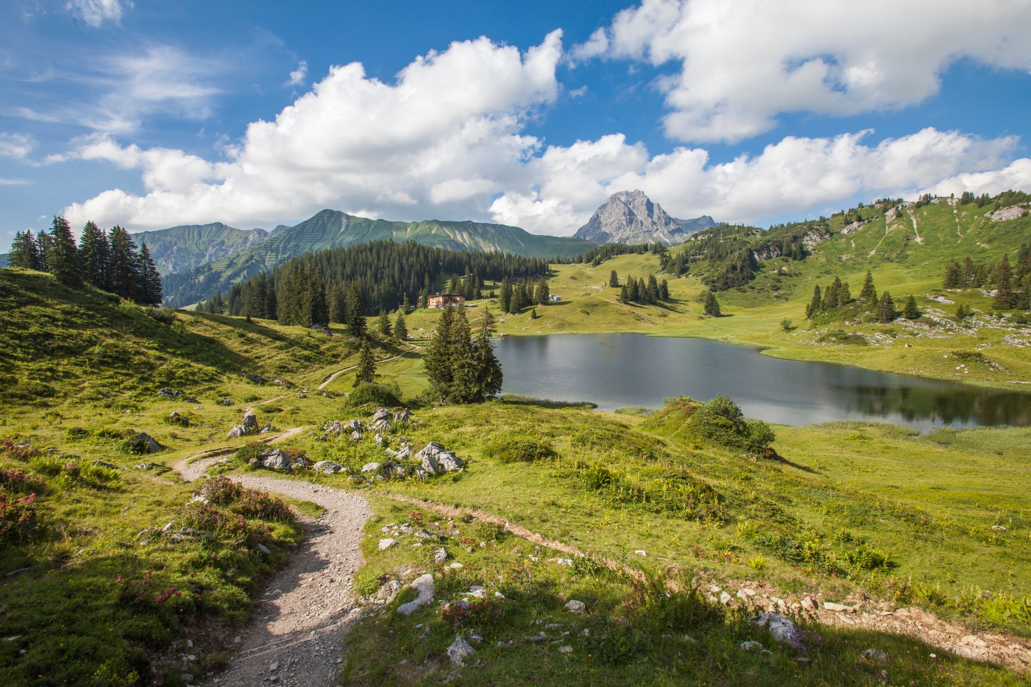 Symbolbild für Sommerurlaub in den Bergen Österreich: alpine Landschaft mit Bergsee